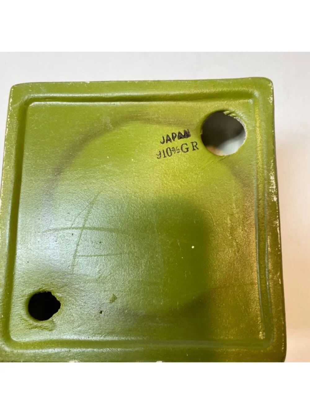 Vintage Green Ceramic Candle Holder Made In Japan With Embossed Floral Design &